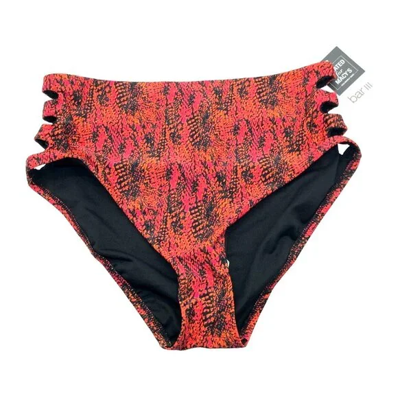 Bar III S Viper Snakeskin Ruby High-waist Cut-out Side Slit Bikini Bottom Red - Picture 5 of 8
